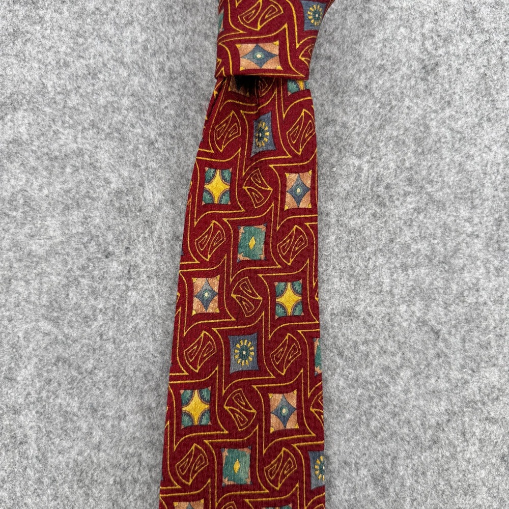 Ermenegildo Zegna Tie Mens OS Burgundy Geometric Silk Made in Italy EUC